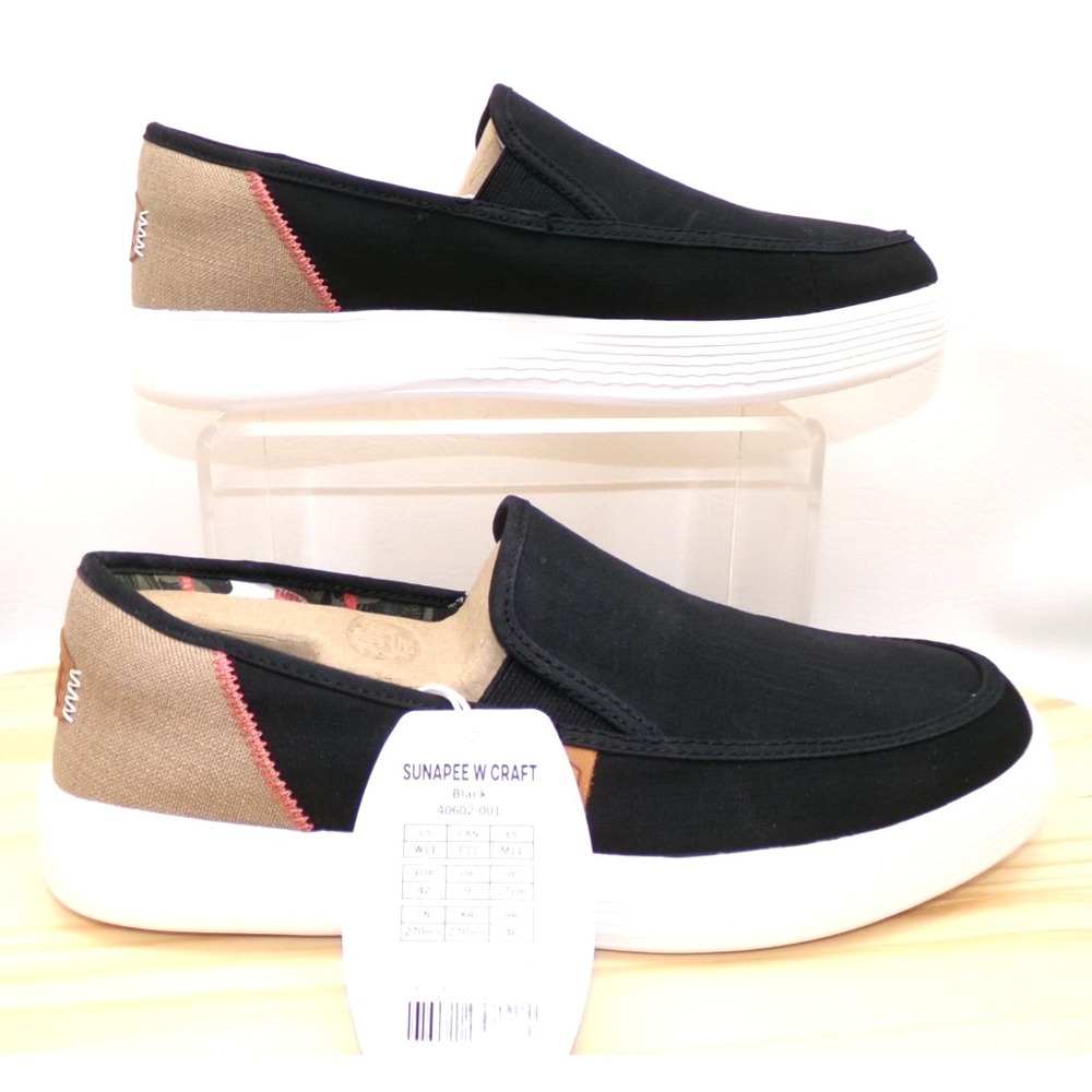 Hey Dude Sunapee W Craft Shoes Womens Black / Linen Sz 11 Slip On Loafers NEW
